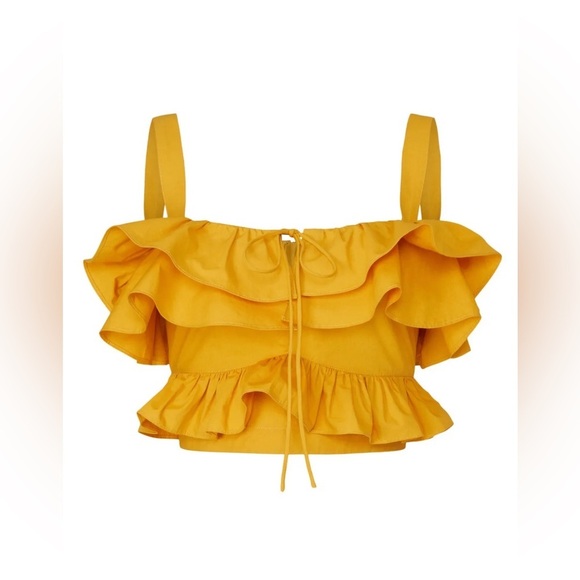 Jason Wu Top Womens Yellow Flouncy Ruffle Crop Top Size 2 - Picture 2 of 9